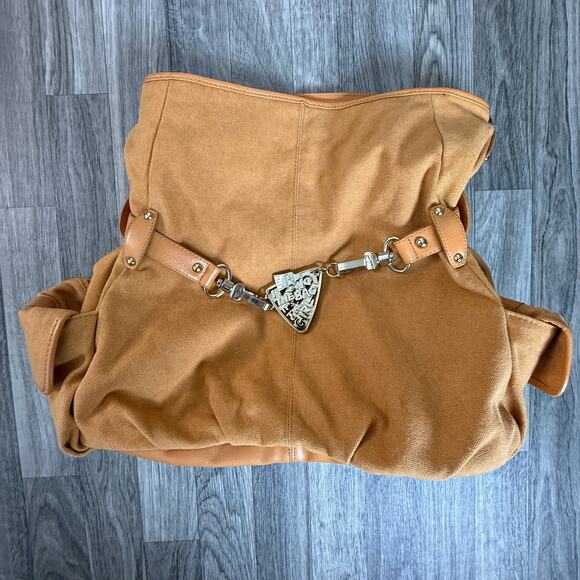 Jessica Simpson Large Tan Canvas Tote Bag “It’s Not the Bag” Charm Purse - Picture 2 of 10